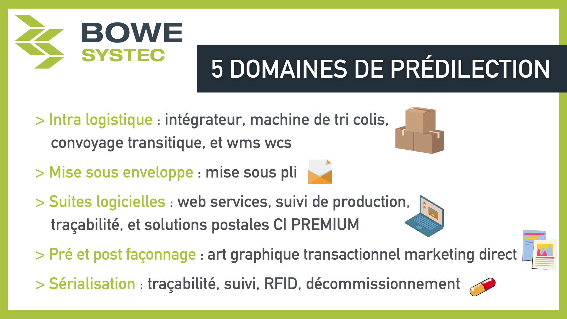 Domaines d'activité de BOWE SYSTEC