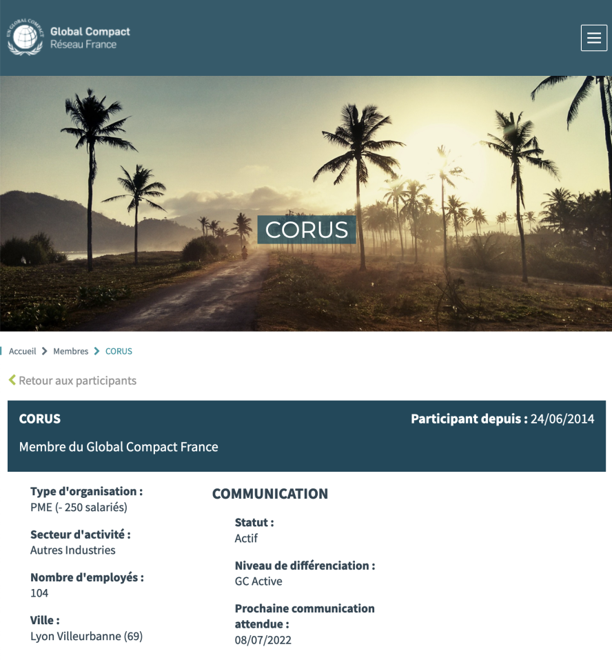 CORUS est membre du Global Compact France depuis 2014